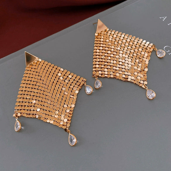 Women's Highend Copper Geometric Zircon Tassel Earrings