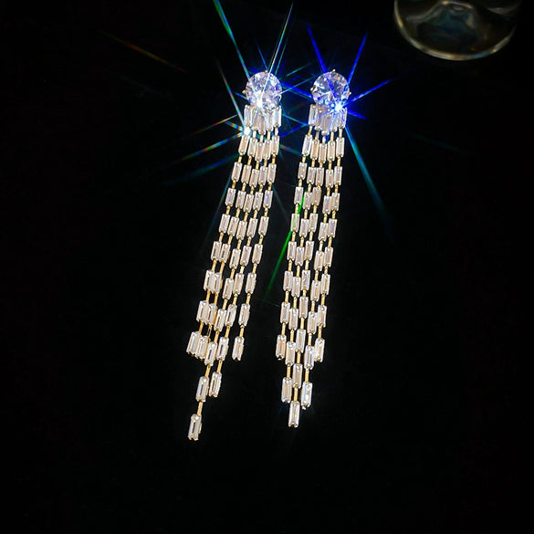 Women's Highend Copper Geometric Zircon Tassel Earrings