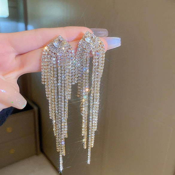 Women's Highend Copper Geometric Zircon Tassel Earrings