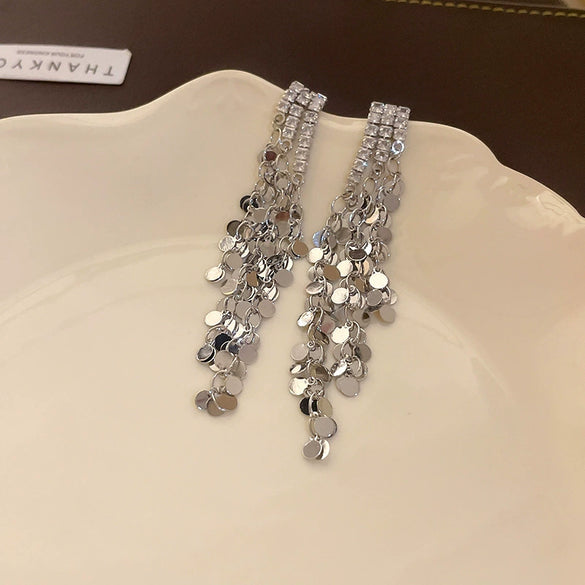 Women's Highend Copper Geometric Zircon Tassel Earrings