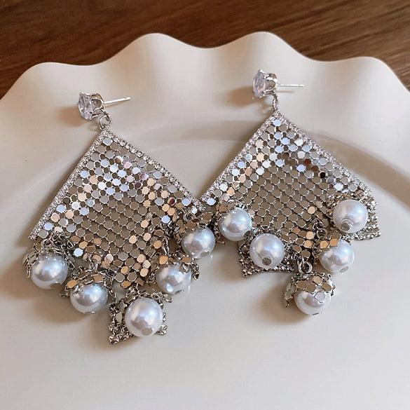 Women's Highend Copper Geometric Zircon Tassel Earrings