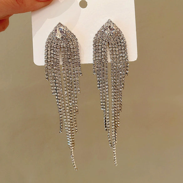 Women's Highend Copper Geometric Zircon Tassel Earrings