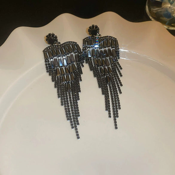 Women's Highend Copper Geometric Zircon Tassel Earrings