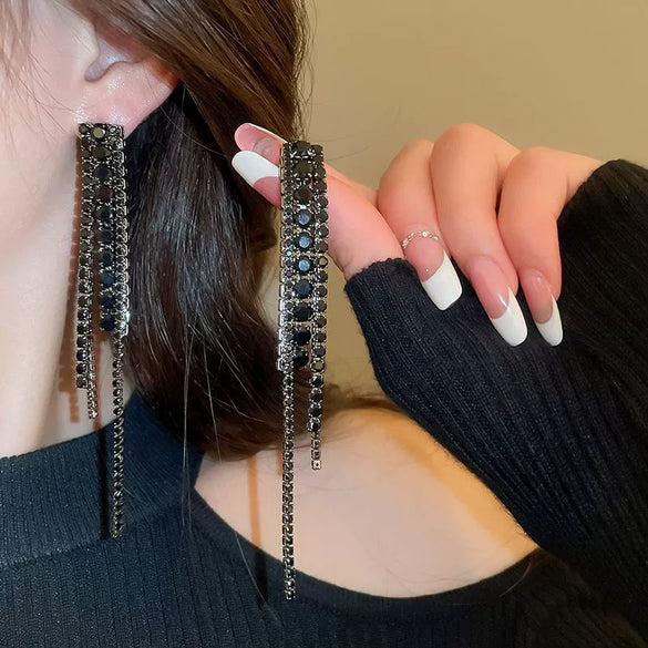 Women's Highend Copper Geometric Zircon Tassel Earrings