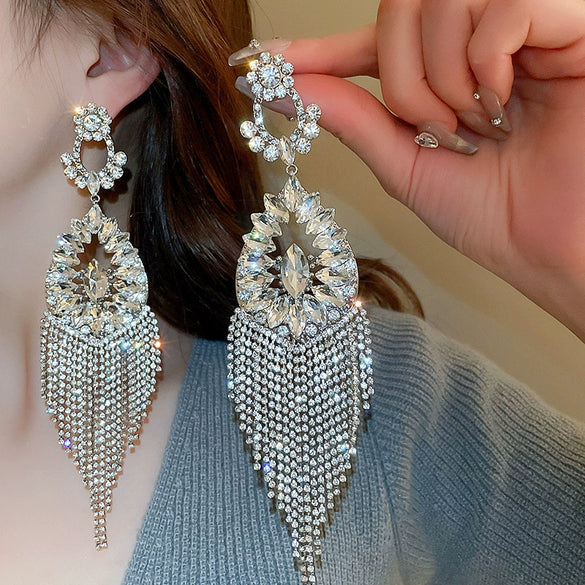 Women's Highend Copper Geometric Zircon Tassel Earrings