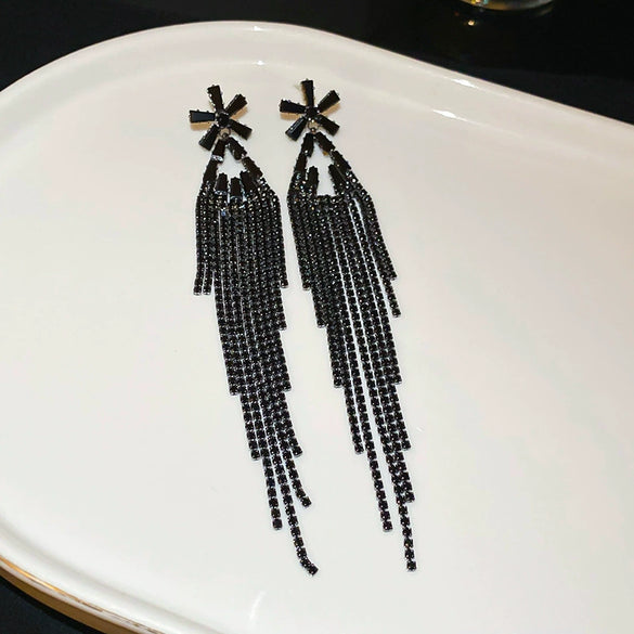 Women's Highend Copper Geometric Zircon Tassel Earrings