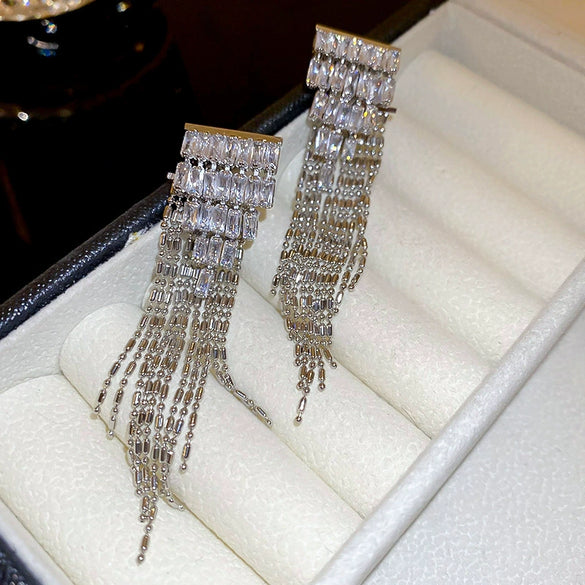 Women's Highend Copper Geometric Zircon Tassel Earrings