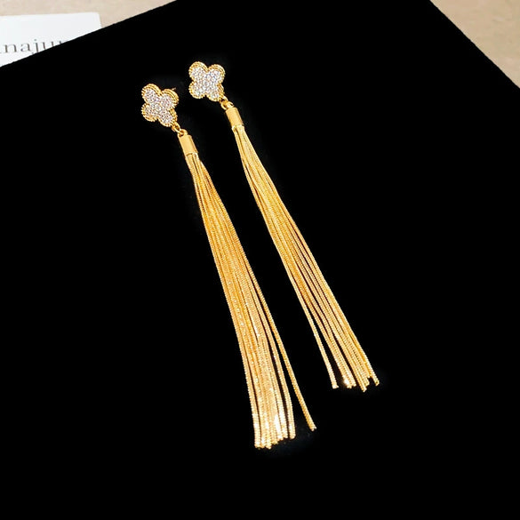 Women's Highend Copper Geometric Zircon Tassel Earrings