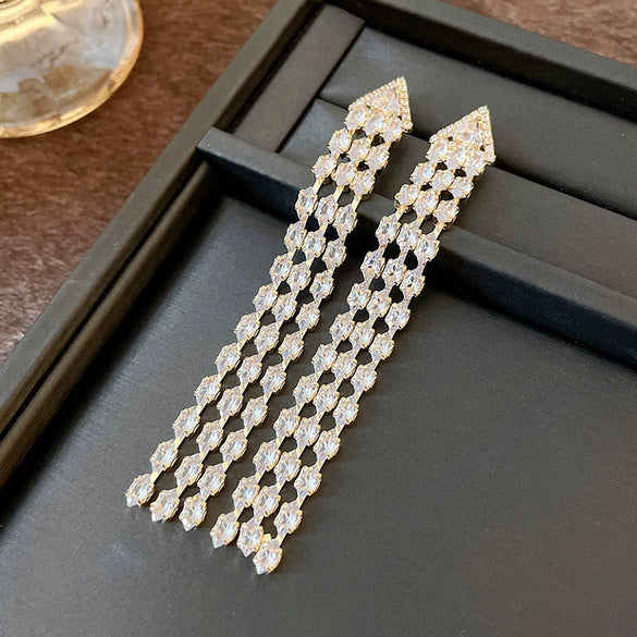 Women's Highend Copper Geometric Zircon Tassel Earrings