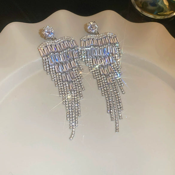 Women's Highend Copper Geometric Zircon Tassel Earrings