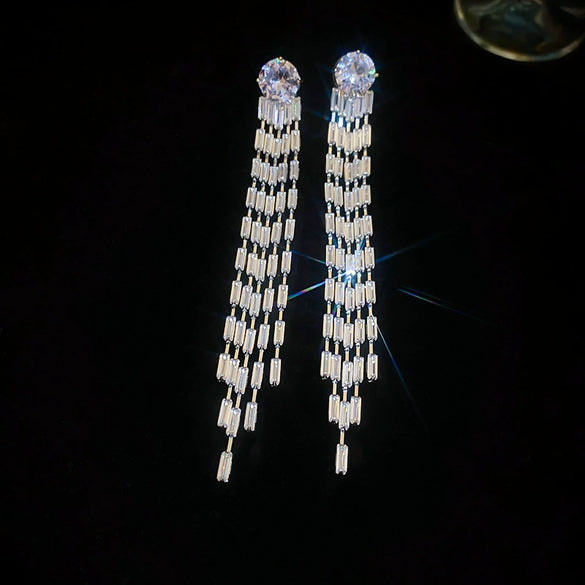 Women's Highend Copper Geometric Zircon Tassel Earrings