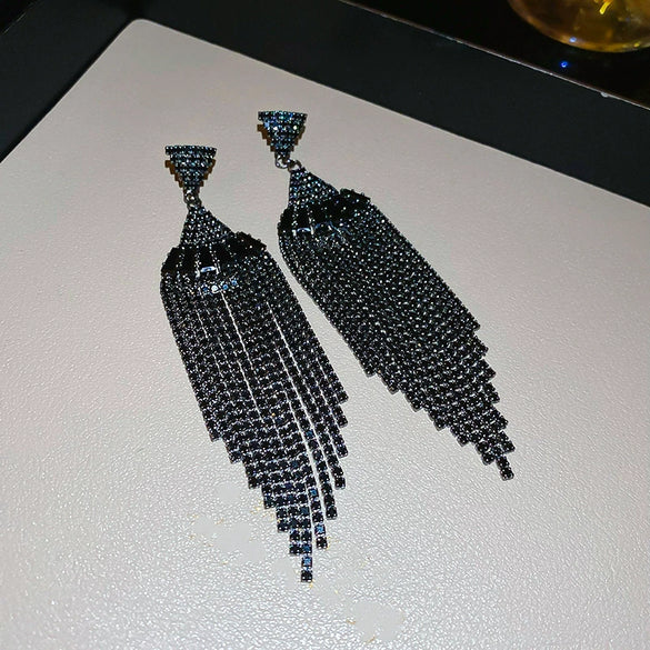 Women's Highend Copper Geometric Zircon Tassel Earrings