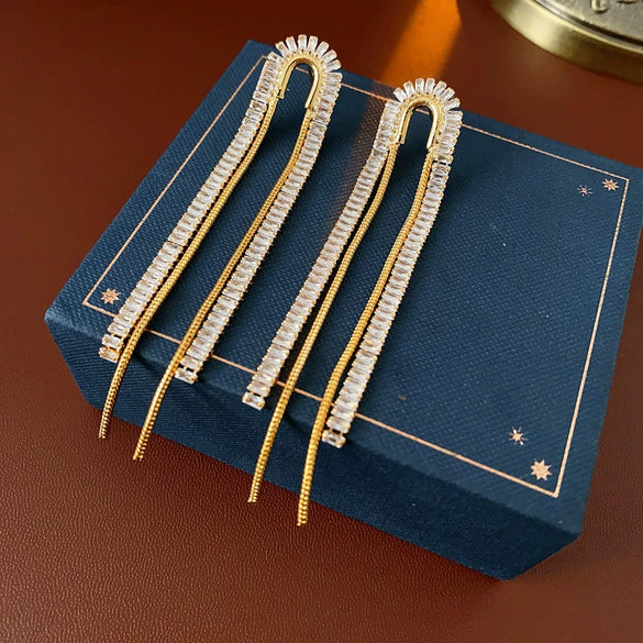 Women's Highend Copper Geometric Zircon Tassel Earrings