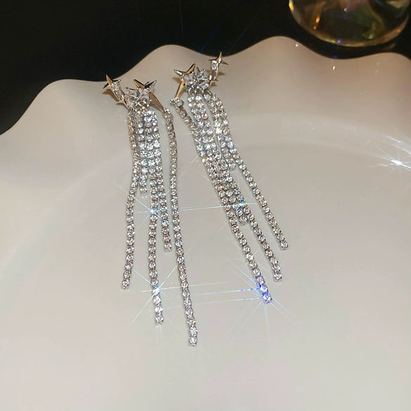 Women's Highend Copper Geometric Zircon Tassel Earrings