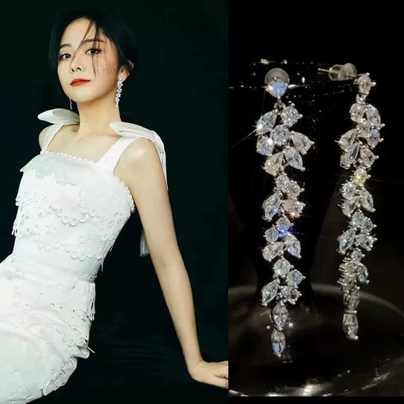 Women's Highend Copper Geometric Zircon Tassel Earrings