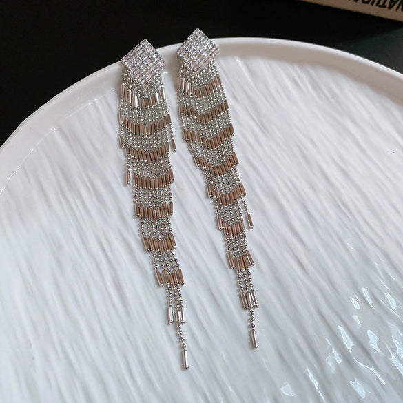 Women's Highend Copper Geometric Zircon Tassel Earrings