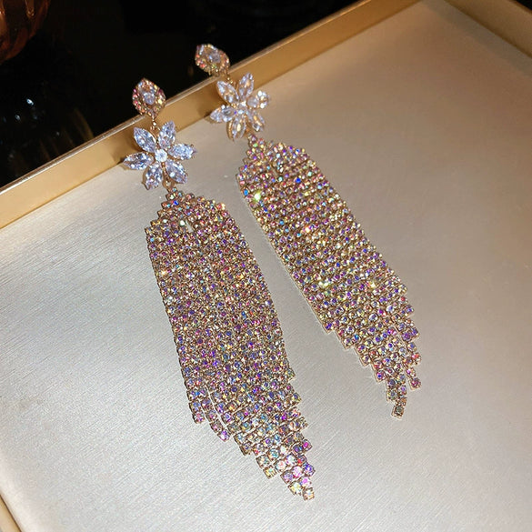 Women's Highend Copper Geometric Zircon Tassel Earrings