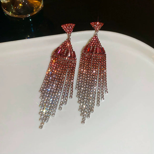 Women's Highend Copper Geometric Zircon Tassel Earrings