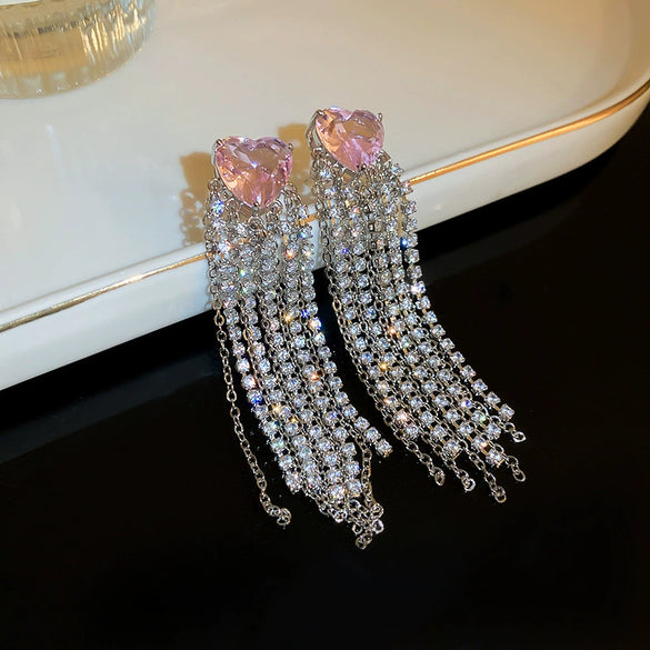 Women's Highend Copper Geometric Zircon Tassel Earrings