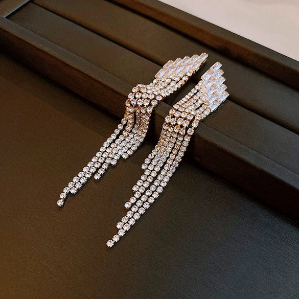 Women's Highend Copper Geometric Zircon Tassel Earrings