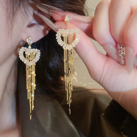 Women's Highend Copper Geometric Zircon Tassel Earrings