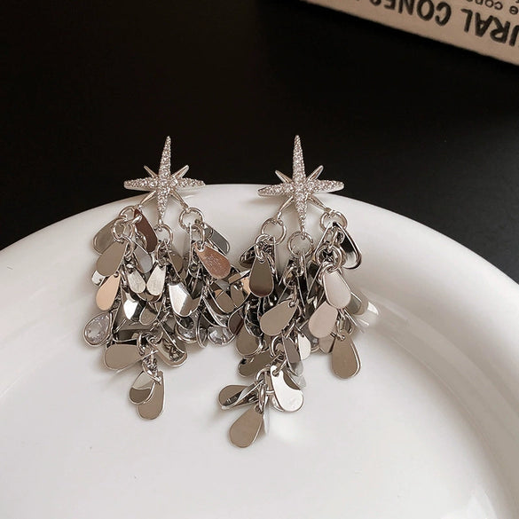 Women's Highend Copper Geometric Zircon Tassel Earrings