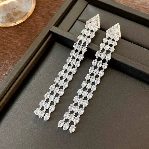 Women's Highend Copper Geometric Zircon Tassel Earrings