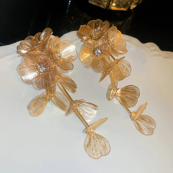 Women's Highend Copper Geometric Zircon Tassel Earrings