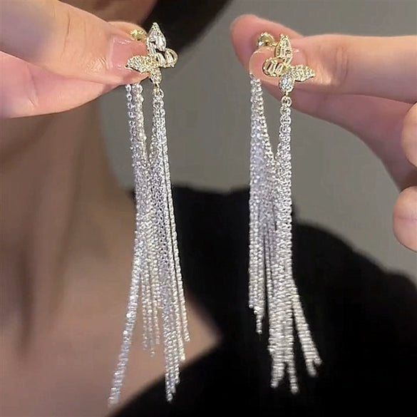Women's Highend Copper Geometric Zircon Tassel Earrings
