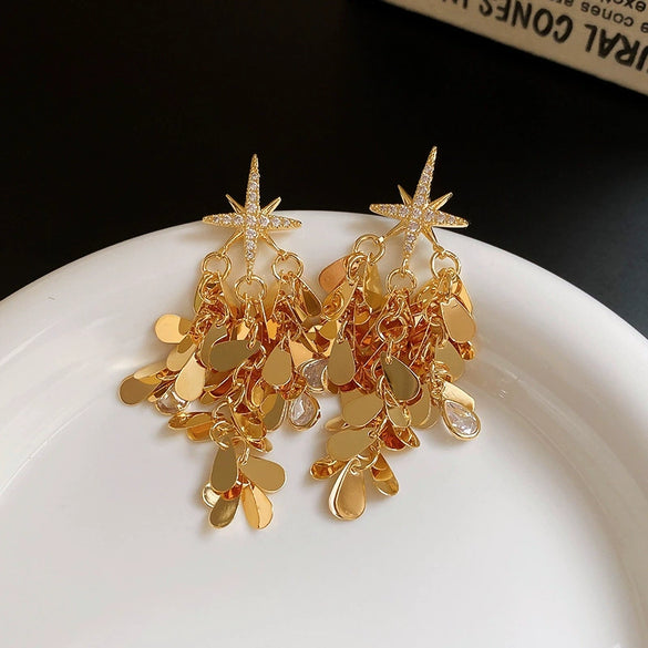 Women's Highend Copper Geometric Zircon Tassel Earrings