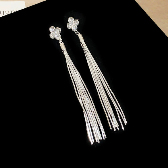 Women's Highend Copper Geometric Zircon Tassel Earrings
