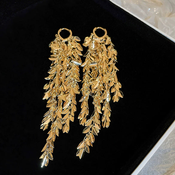 Women's Highend Copper Geometric Zircon Tassel Earrings