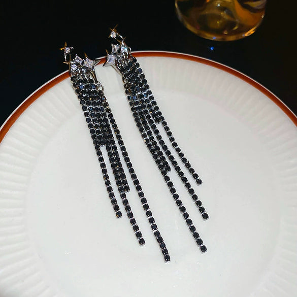 Women's Highend Copper Geometric Zircon Tassel Earrings