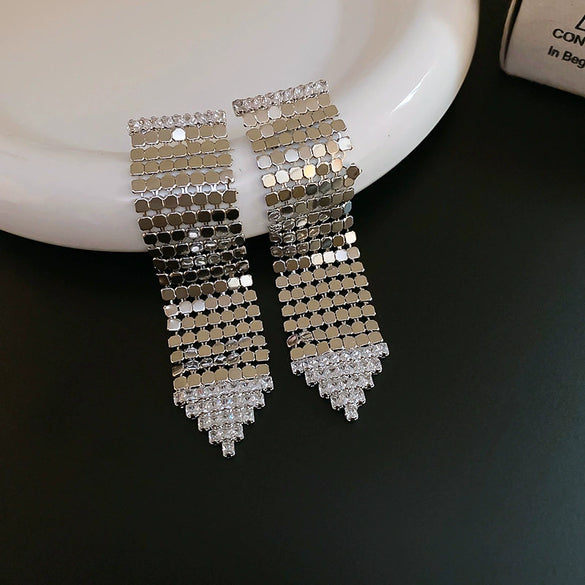 Women's Highend Copper Geometric Zircon Tassel Earrings