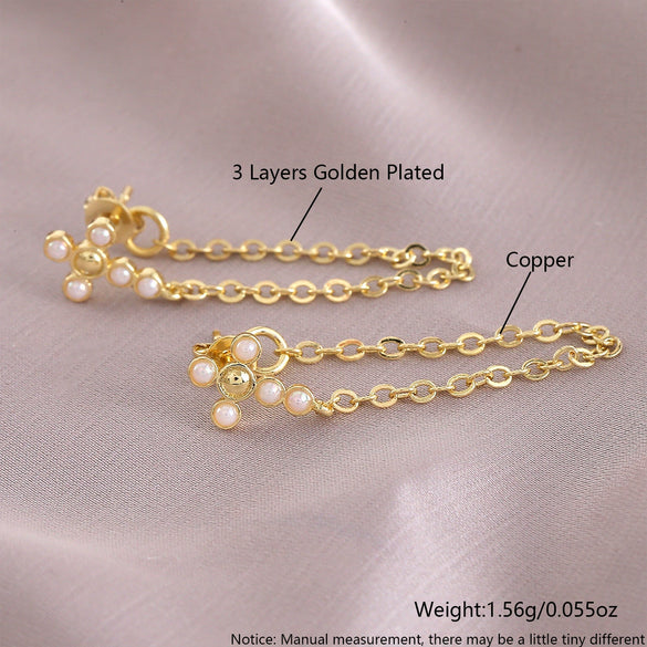 Women's Highend Fashion Cross Chain Tassel Earrings Copper Geometric U Shape Electroplated Jewelry