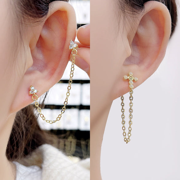 Women's Highend Fashion Cross Chain Tassel Earrings Copper Geometric U Shape Electroplated Jewelry