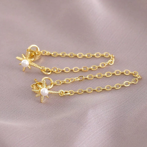 Women's Highend Fashion Cross Chain Tassel Earrings Copper Geometric U Shape Electroplated Jewelry