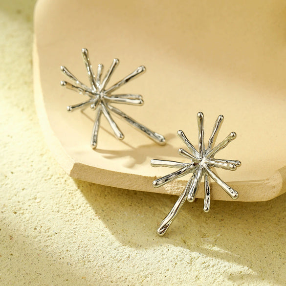 Women's Highend Fashionable Elegant Asymmetrical Titanium Steel And 18K Stainless Steel Snowflake Earrings With Electroplating