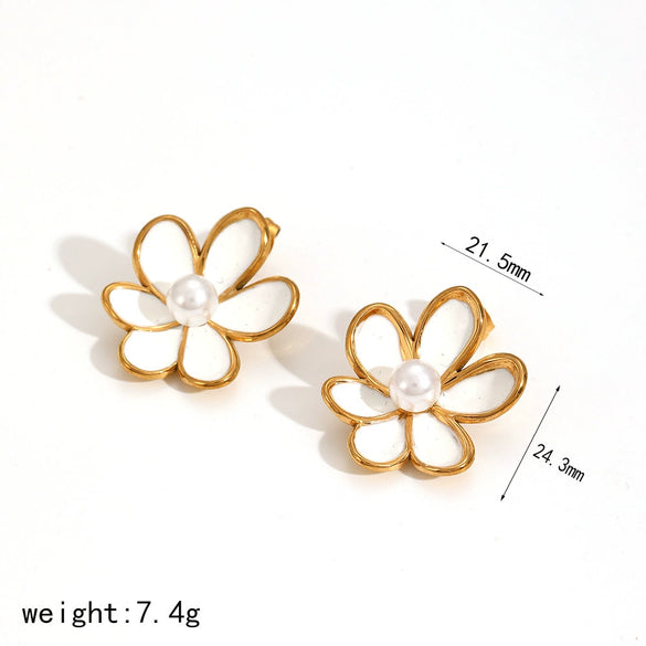 Women's Highend Feel Flower Shape Stainless Steel Electroplated Earrings