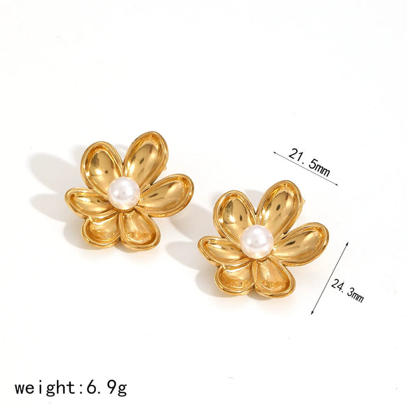 Women's Highend Feel Flower Shape Stainless Steel Electroplated Earrings