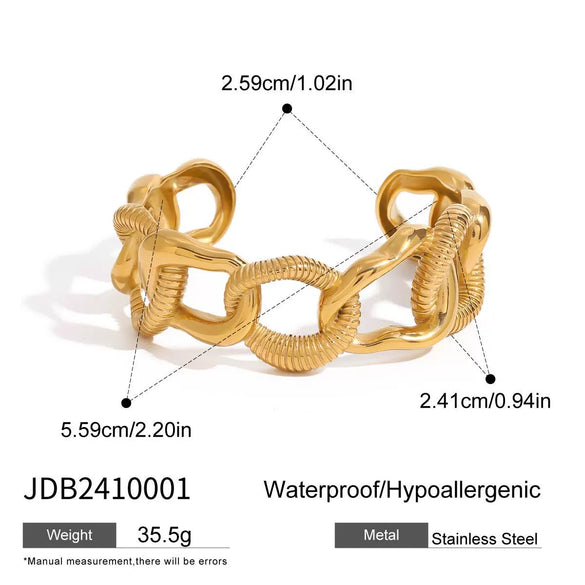 Women's Highend Openend Stainless Steel Gold Bracelet With Geometric Design And Electroplating
