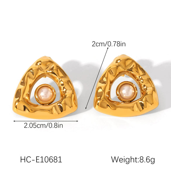 Women's Highend Pearl Stainless Steel Geometric Flower Earrings With Electroplating