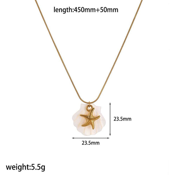 Women's Highend Stainless Steel And Titanium Steel Necklace With Geometric And Animal Style Starfish Pendant And Snake Bone Chain Electroplated