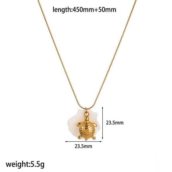 Women's Highend Stainless Steel And Titanium Steel Necklace With Geometric And Animal Style Starfish Pendant And Snake Bone Chain Electroplated