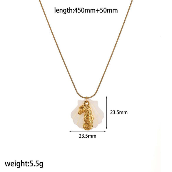Women's Highend Stainless Steel And Titanium Steel Necklace With Geometric And Animal Style Starfish Pendant And Snake Bone Chain Electroplated