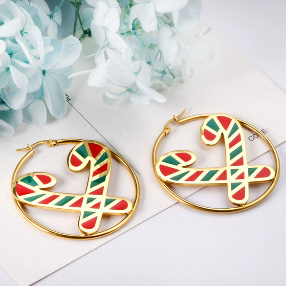 Women's Highend Stainless Steel Christmas Stocking And Tree Earrings With Electroplated Geometric Festive Design Wholesale
