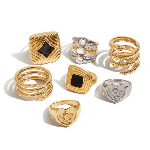 Women's Highend Stainless Steel Geometric Animal Style Electroplating Oildropping Zircon Ring