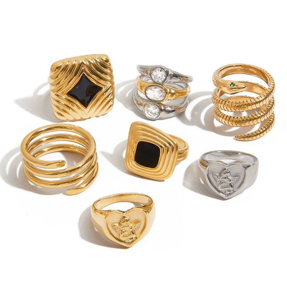 Women's Highend Stainless Steel Geometric Animal Style Electroplating Oildropping Zircon Ring