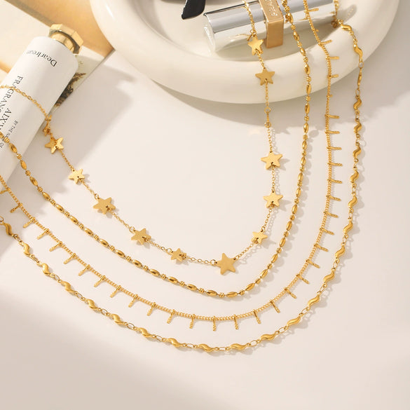 Women's Highend Stainless Steel Handmade Necklace With Geometric Pattern Goldplated Pvd Vacuum Plated Chain
