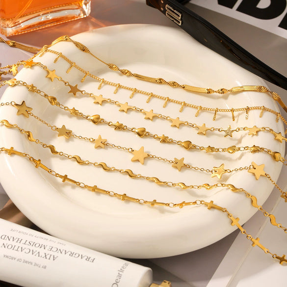 Women's Highend Stainless Steel Handmade Necklace With Geometric Pattern Goldplated Pvd Vacuum Plated Chain